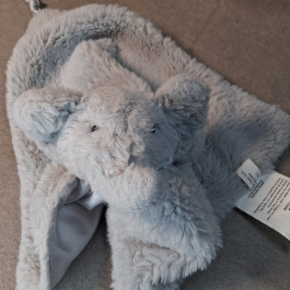 Pottery Barn Kids Elephant Lovey Security Blanket Gray Silver Satin Back Knotted